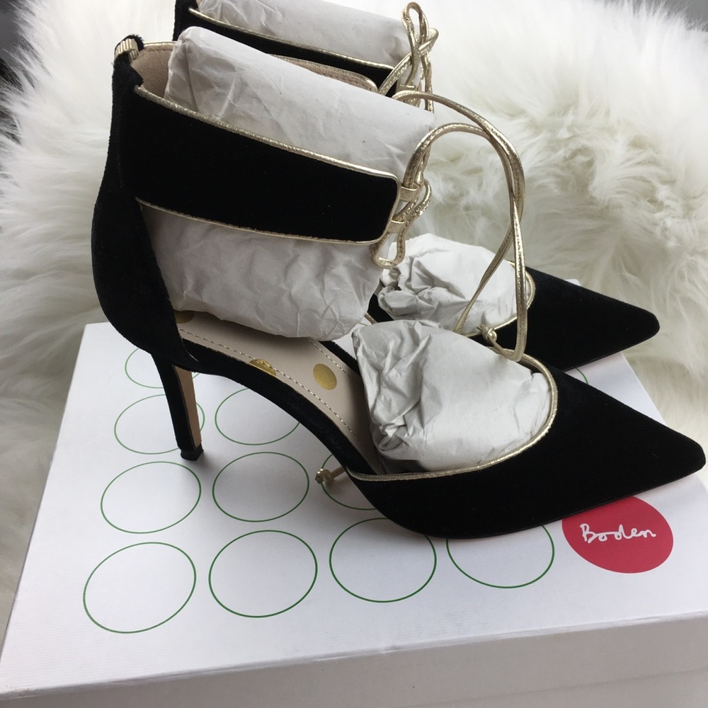 BODEN SABRINA Ankle Straps Black Velvet Heels 40 - Picture 4 of 7